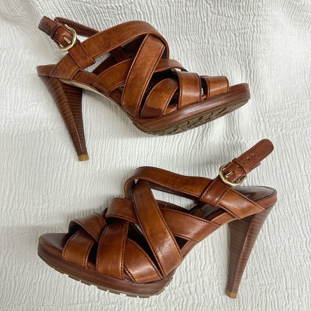 Cole Haan Women Brown High Heels US 5.5 Cognac Strappy Air - Picture 4 of 8